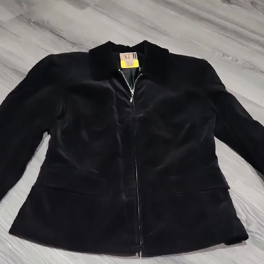 Vintage Crushed Velvet Zip Up Blk Blazer